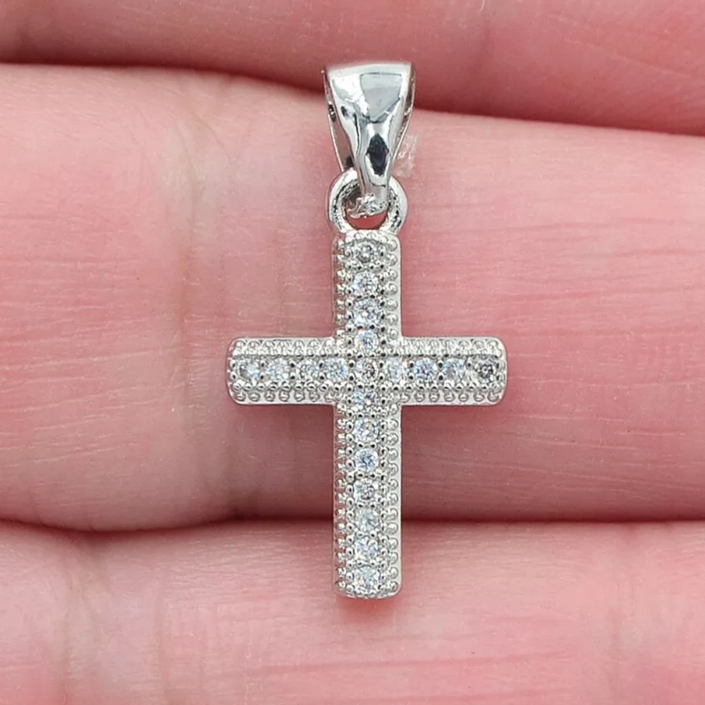 18K white gold filled cross pendant